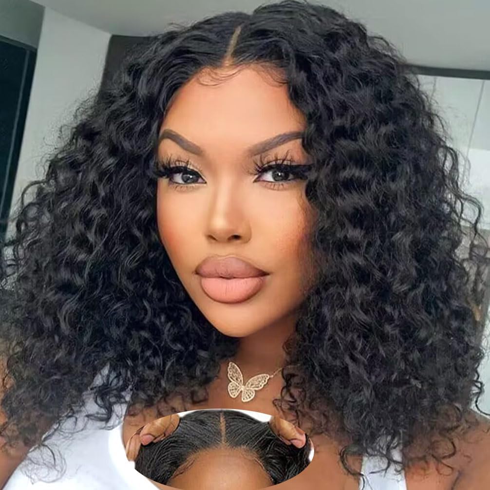 Srakuw wear and go glueless human hair water wave wig front view