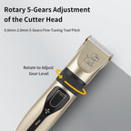 FuzzyFix cordless pet hair trimmer with four detachable guard combs.