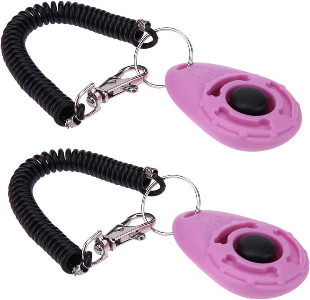 YLiiii 2 piece pink dog training clicker front view positive reinforcement pet gear