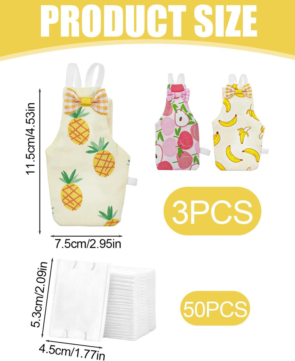 3Pack Bird Diaper, Reusable Parrot Nappy & 50 Absorbent Liners Bird Diapers - Image 2
