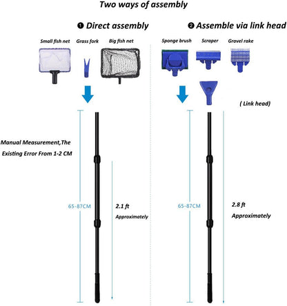 Gravel rake and plant fork tools for complete aquarium substrate maintenance