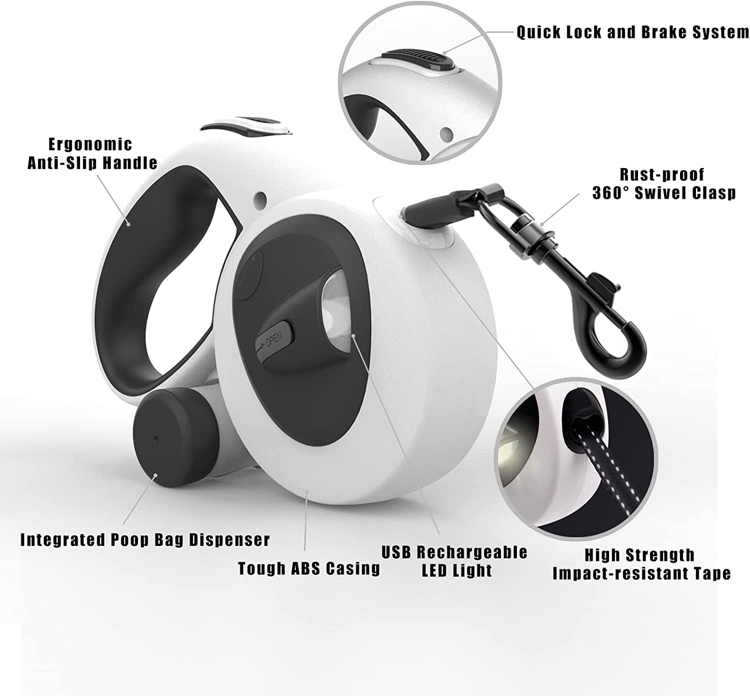 HCY&WLD dog leash showing integrated LED light