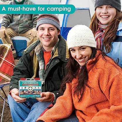 General Medi first aid kit placed next to camping gear for outdoor preparedness