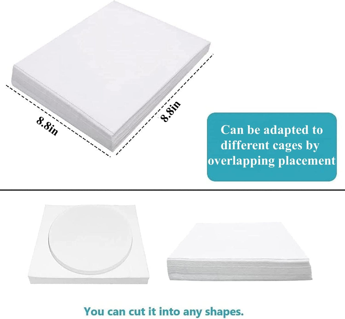 Stack of white precut non-woven bird cage liner sheets