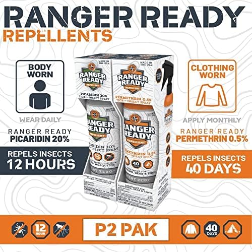 Ranger Ready Picaridin body spray bottle highlighting twelve hour protection details