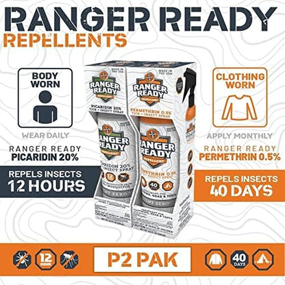 Ranger Ready Picaridin body spray bottle highlighting twelve hour protection details