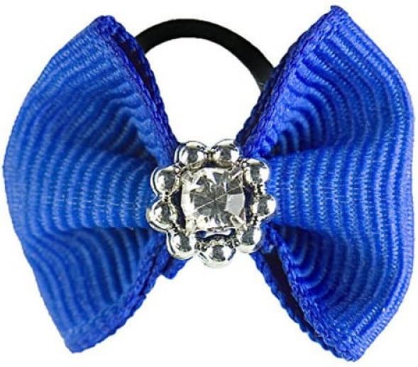Horze sparkling mane bows front view showing royal blue ribbon and rhinestone center