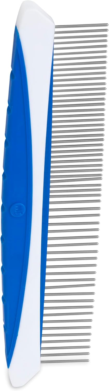 JW Pet 8-Inch Comfort Comb showing fine and coarse stainless steel teeth