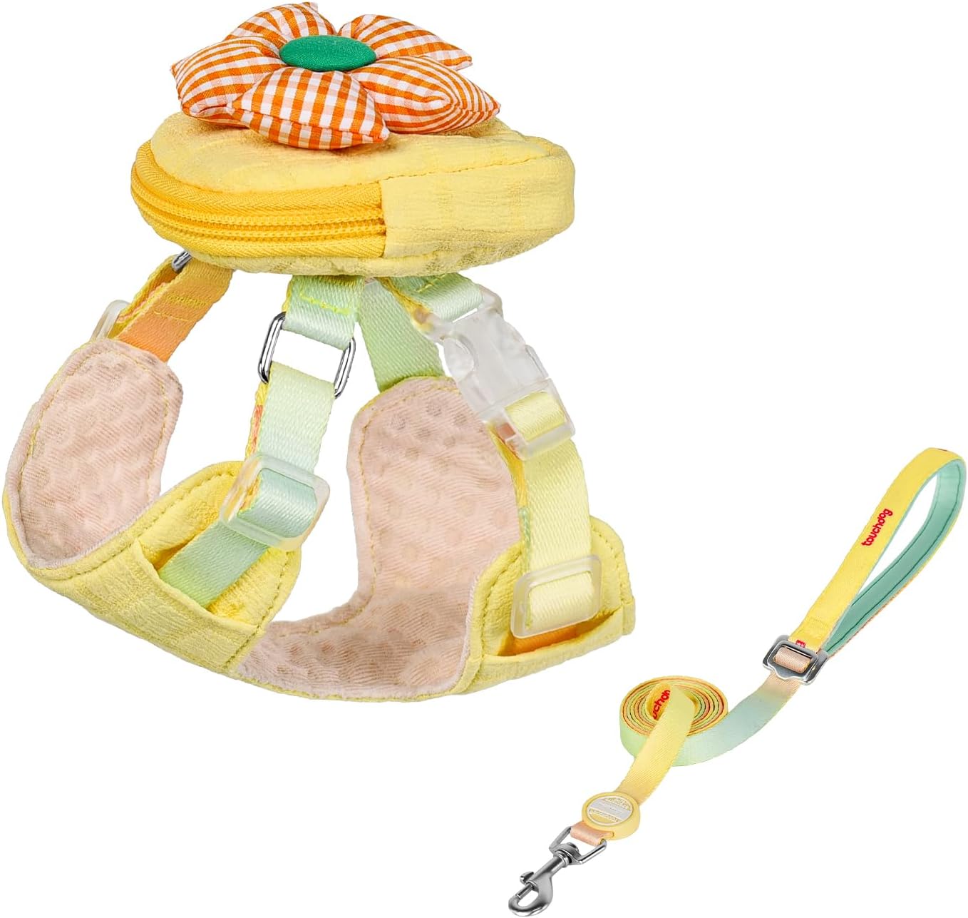 Touchdog small dog backpack harness in chamomile yellow front view