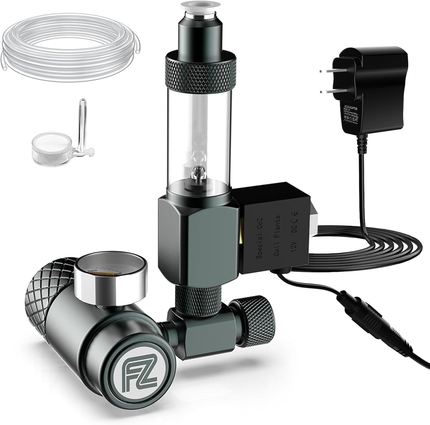 FZONE aquarium carbon dioxide regulator kit front view showing the compact dual gauge setup.