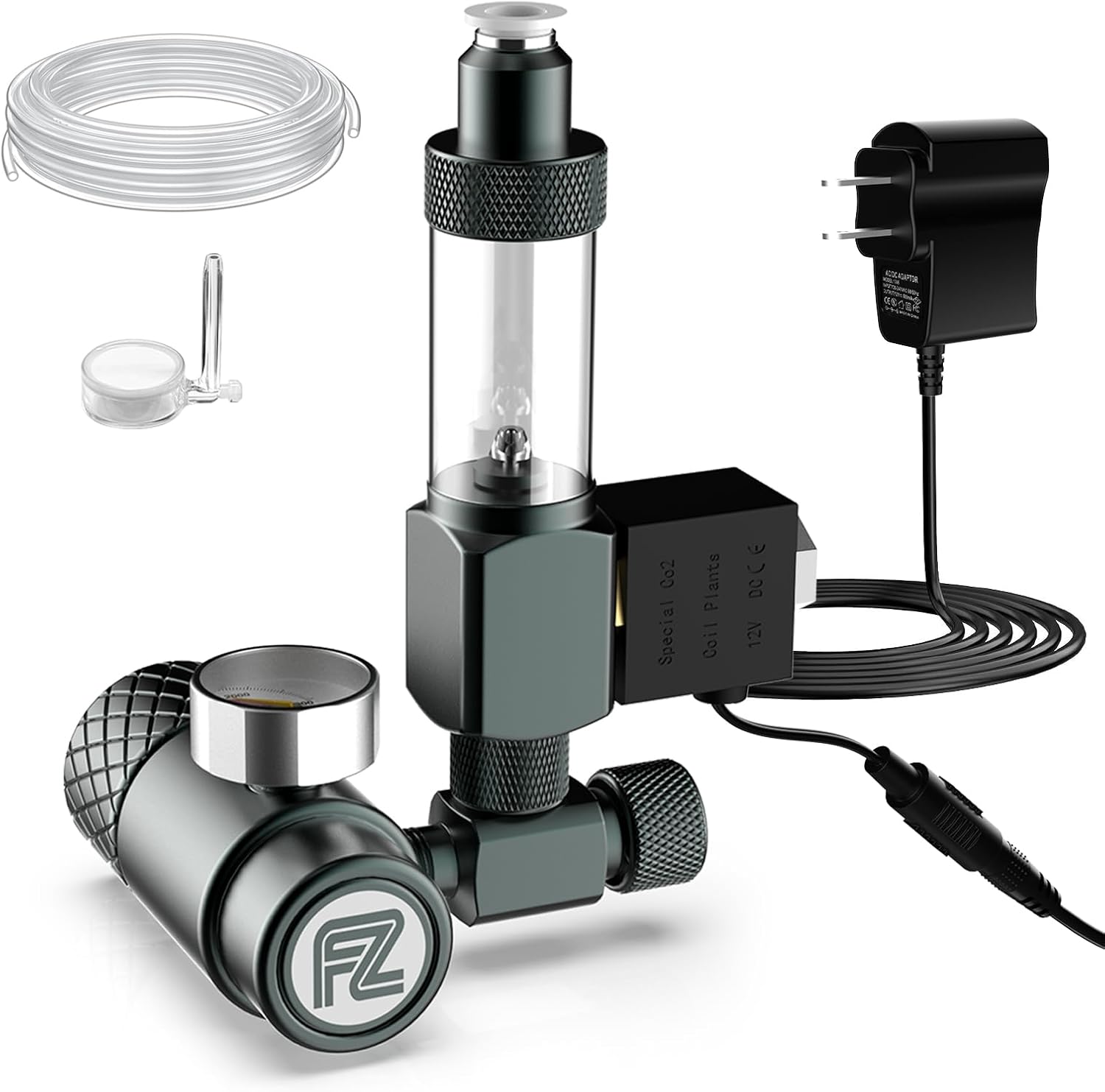 FZONE aquarium carbon dioxide regulator kit front view showing the compact dual gauge setup.
