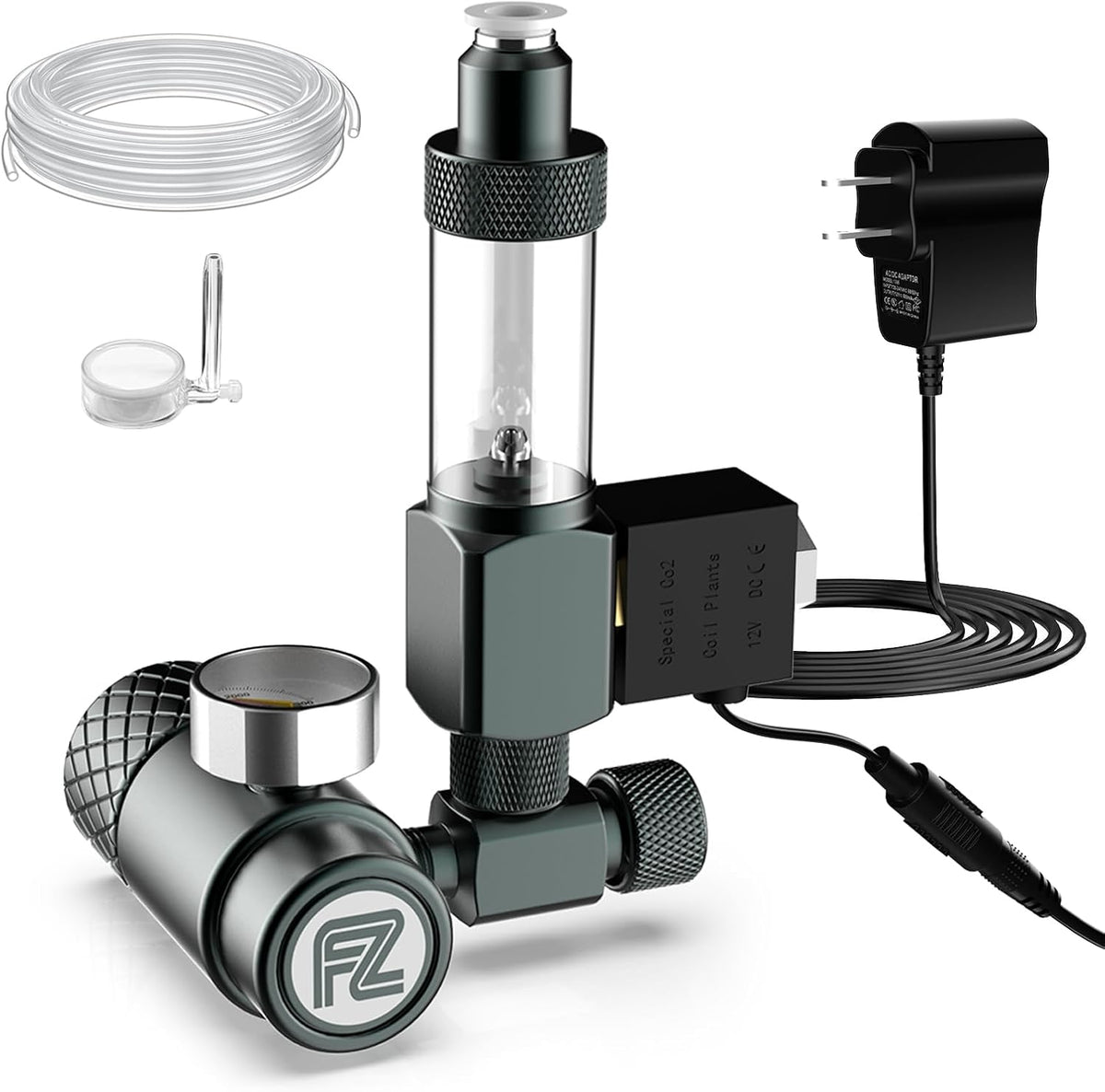 FZONE aquarium carbon dioxide regulator kit front view showing the compact dual gauge setup.