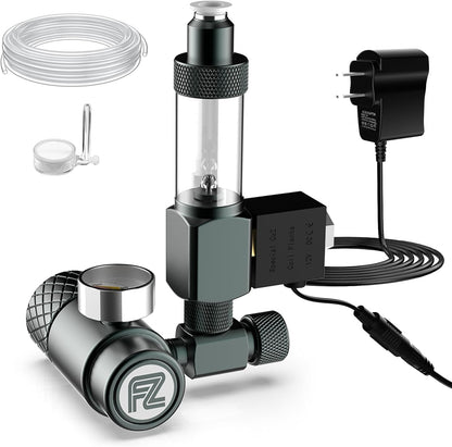 FZONE aquarium carbon dioxide regulator kit front view showing the compact dual gauge setup.