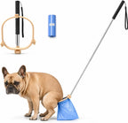 Generic foldable dog pooper scooper front view showing the extendable stainless steel rod.