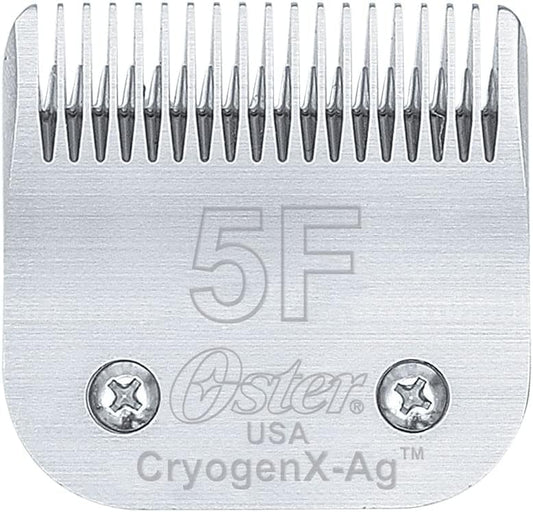 Oster CryogenX Detachable Pet Clipper Blade Size 5F authentic USA imported front view showcasing steel teeth structure.