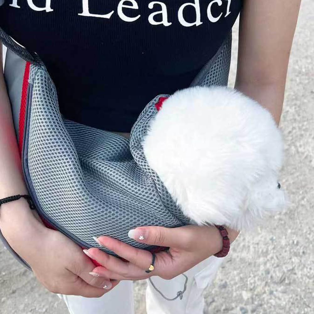 Pet Sling Carrier for Small Dogs & Cats, Hands-Free Dog Travel Bag with Adjustable Padded Strap, Breathable Mesh Puppy Carrier with Safety Hook & Zipper Pocket, Ideal for Kittens, Rabbits, Small Pets - Image 9