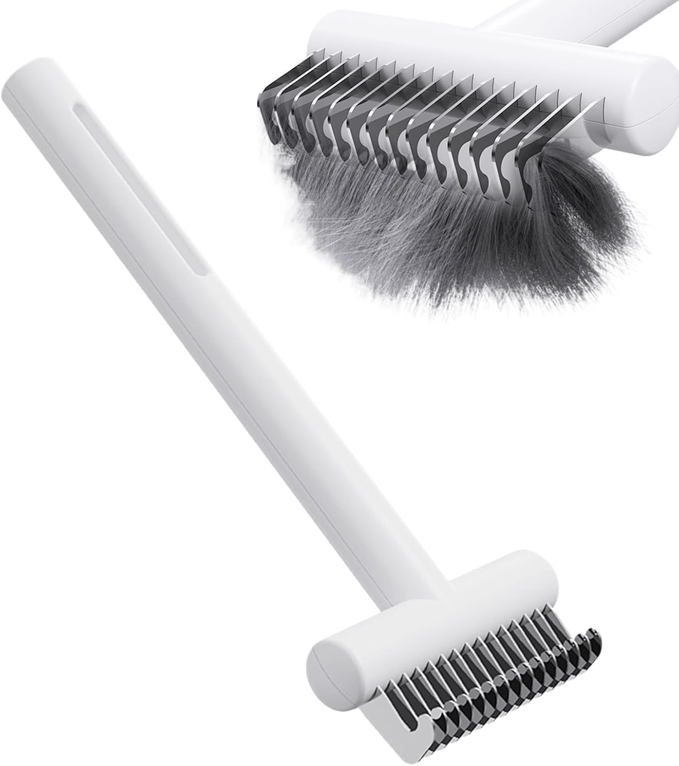 Handheld pet hair removal rake for cats and dogs