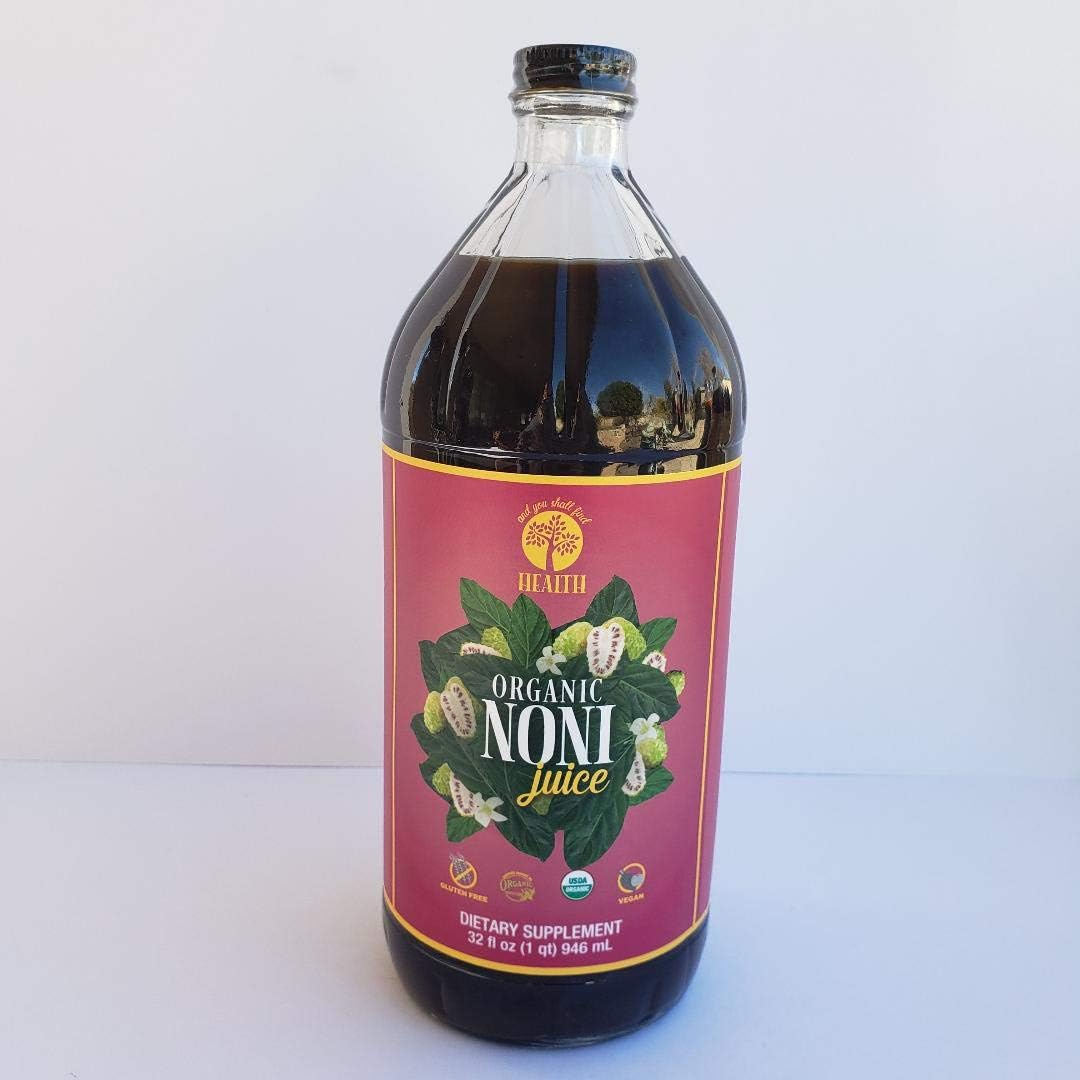 And You Shall Find Health Organic Only Noni Pure Fruit Juice front view of 32 ounce glass bottle wellness supplement