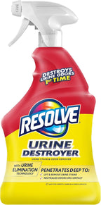 Resolve pet specialist urine cleaner showing the spray nozzle and product details.