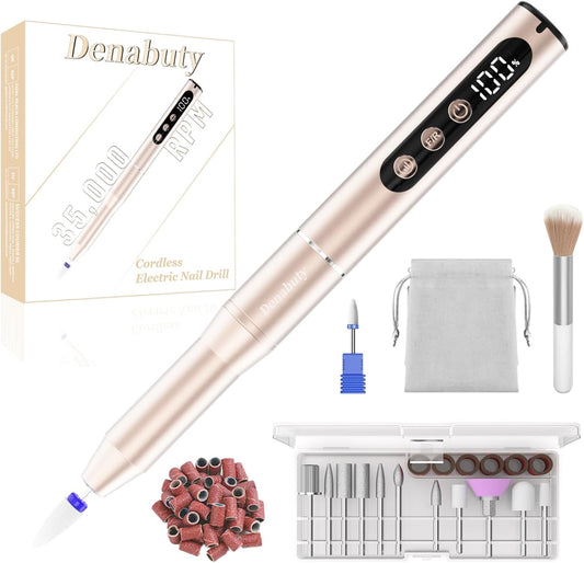 Denabuty cordless electric nail drill machine front view golden