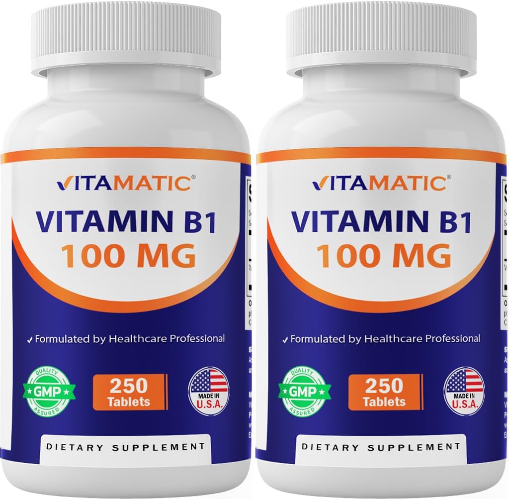 Vitamatic Vitamin B1 100mg tablets front view bottle