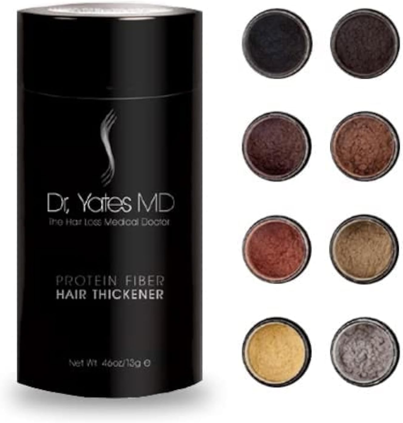 Dr. Yates MD Keratin Fiber Hair Enhancer Dark Blonde front view bottle for thinning hair concealment.