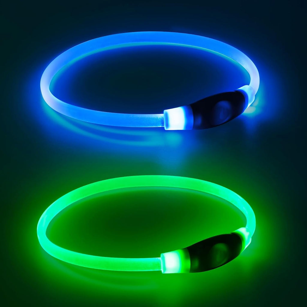 Kpuplol LED dog collar 2-pack green and blue front view
