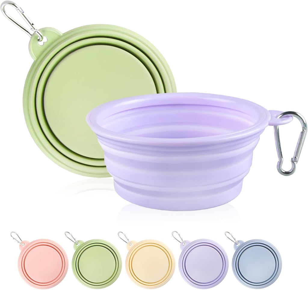Collapsible Dog Bowls 2-Pack, Portable Travel Dog Bowl with Carabiner, Food-Grade Silicone Pet Bowl for Hiking, Walking (Macaron Pink and Violet) - Image 14