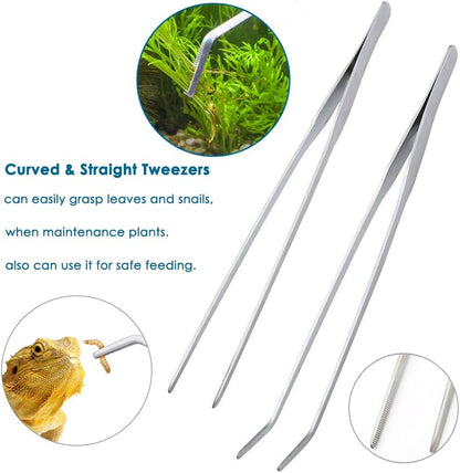 Capetsma stainless steel aquarium tools set showcasing the included pH tester strips.