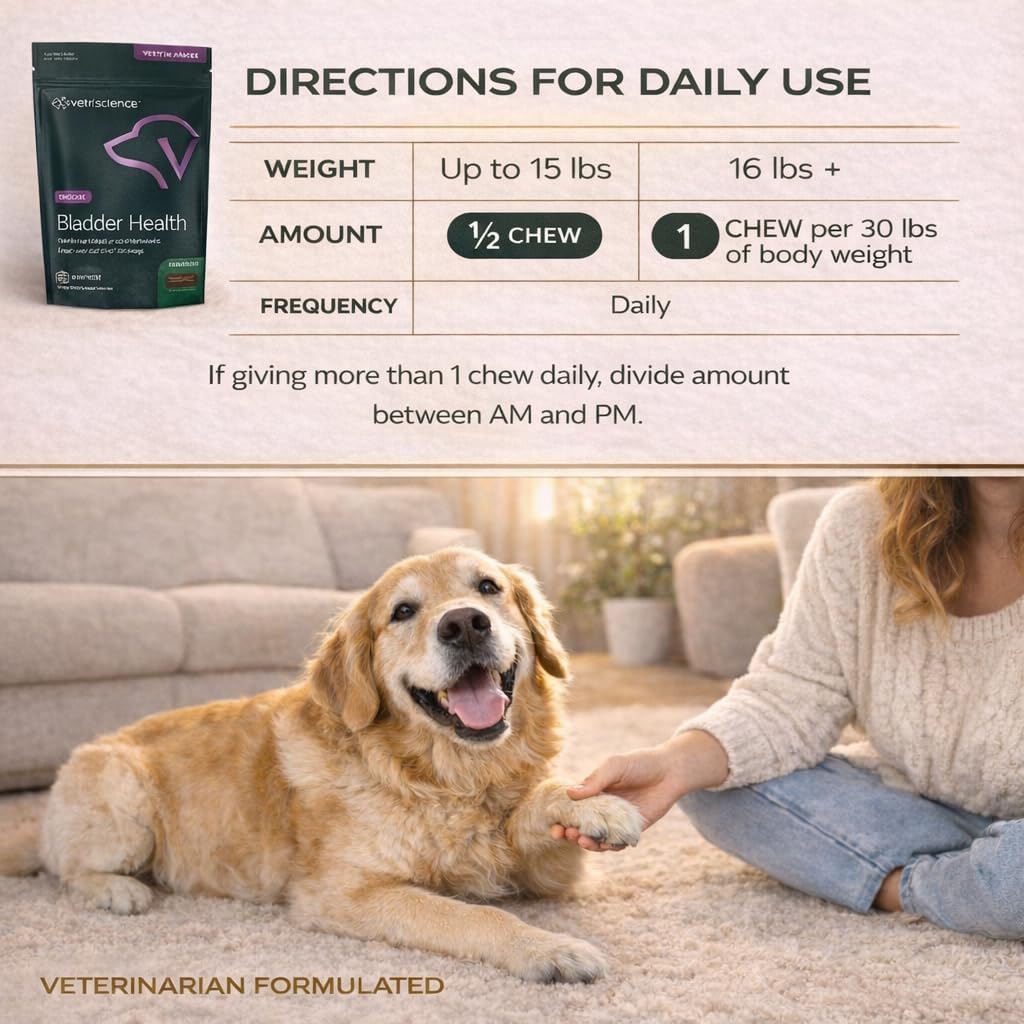 Veterinarian formulated dog urinary wellness supplement for all breeds and sizes.
