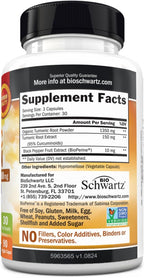 Group shot of BioSchwartz turmeric supplement capsules on a clean surface