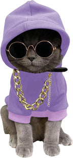 QWINEE 3Pcs Dog Hoodie Cat Apparel Dog Custume Set with Necklace and Sunglasses Pet Clothes for Puppy Small Medium Dogs Cats Multicolor S - Image 9