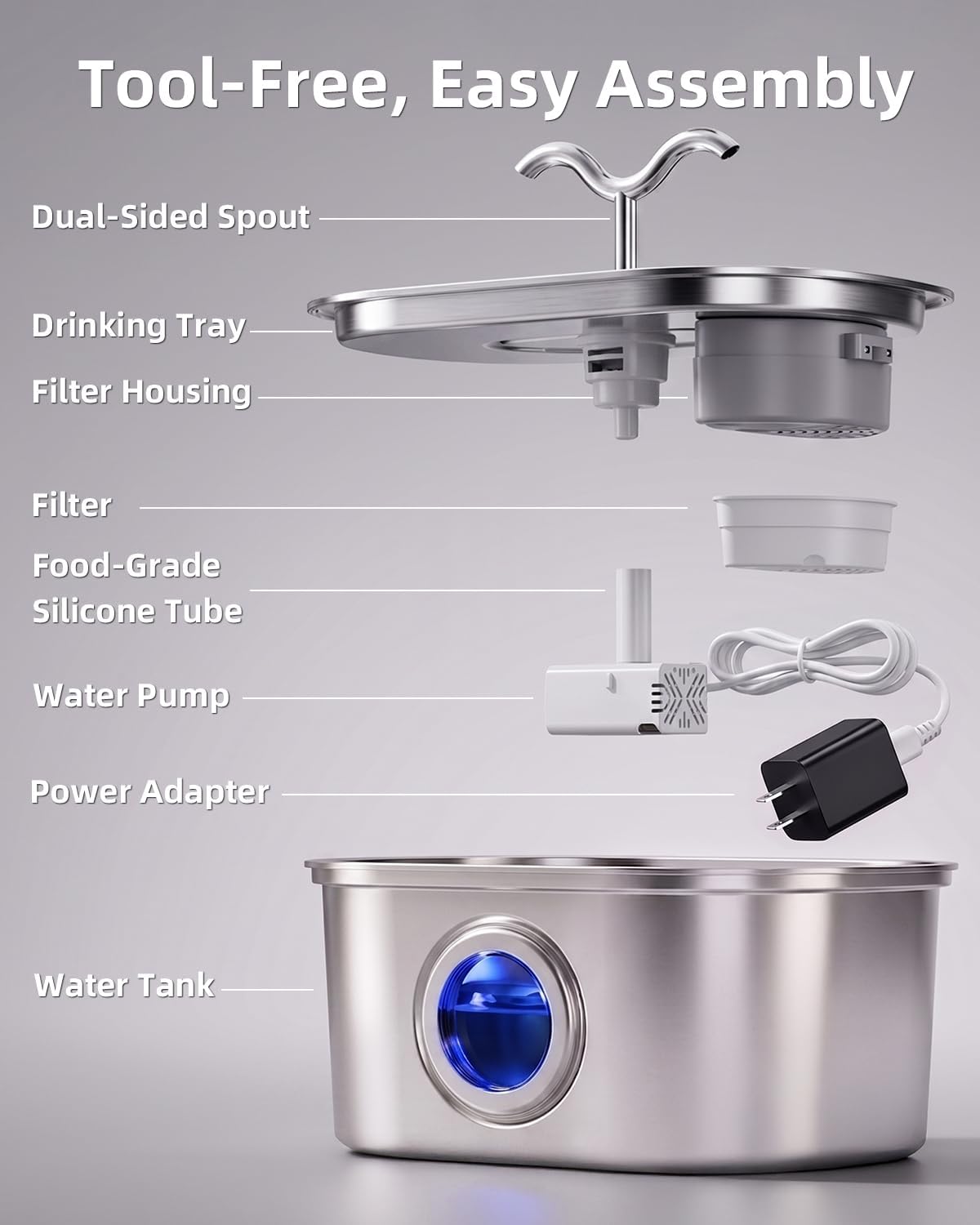 Quiet water pump for automatic pet fountain