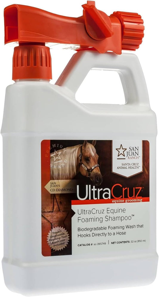 UltraCruz Equine Foaming Horse Shampoo 32 Ounce bottle front view premium equestrian grooming product.