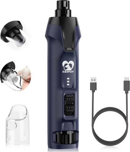 Casfuy 6-Speed Dog Nail Grinder - 50%+ Boost Power Dog Nail Trimmers Quiet with Dust Cap & 2 LED Lights & 2000mAh Battery & 4.8V Motor Electric Pet Toenail File Tool for Large Medium Small Dogs Cats - Image 9