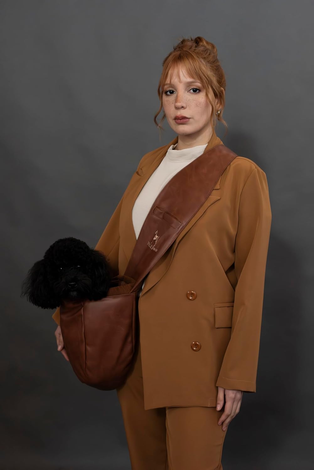 Premium brown vegan leather texture of Noah and Paw carrier