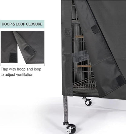 Side view of a universal three tier bird cage enclosed in black cover