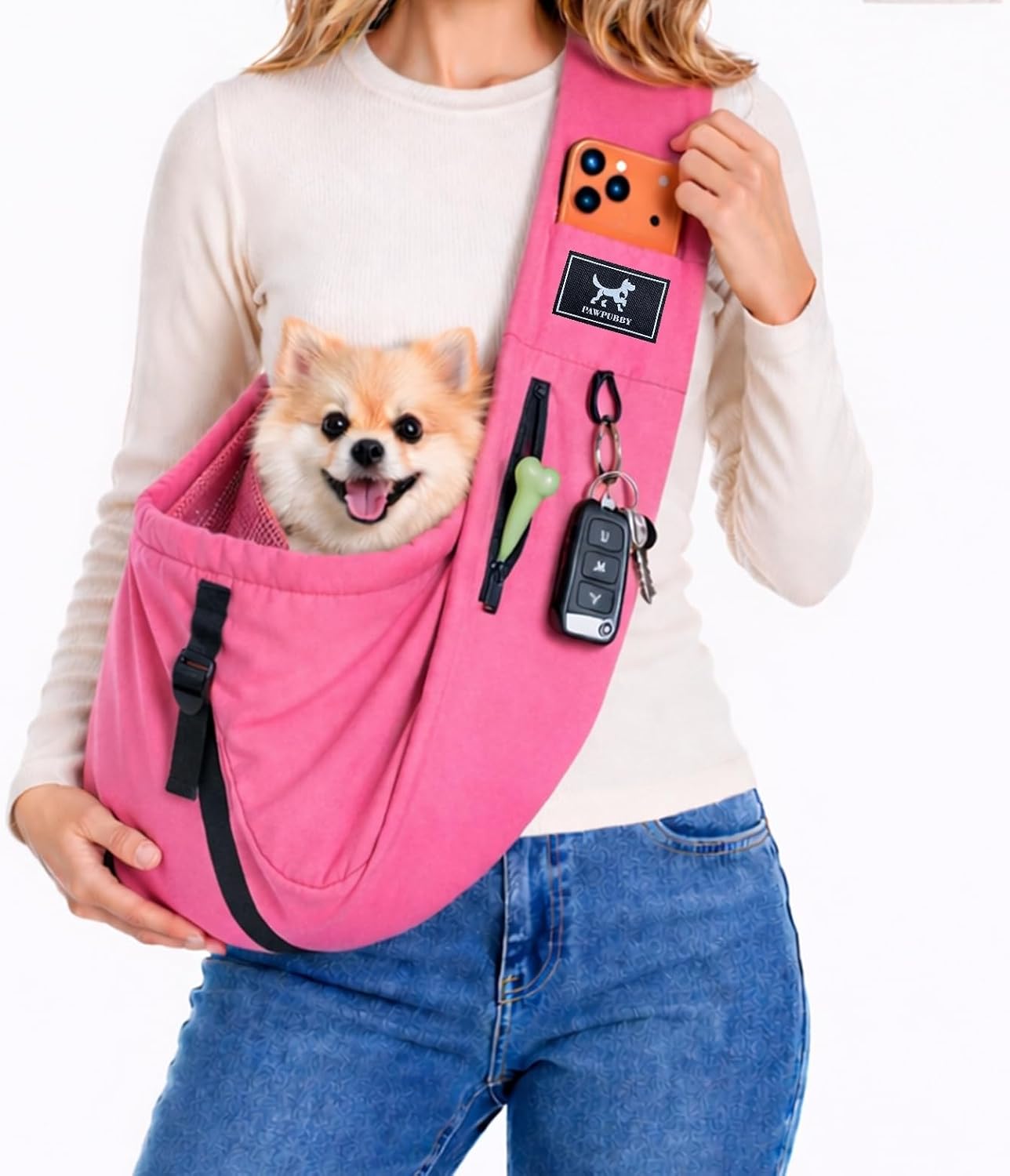 Pet Sling Carrier for Small Dogs and Cats 5-20lbs, Dog Sling with Adjustable Depth, Breathable Air Mesh Puppy Travel Bag, Water Resistant Fabric, Double Safety Leash, Machine Washable,Caramel - Image 10