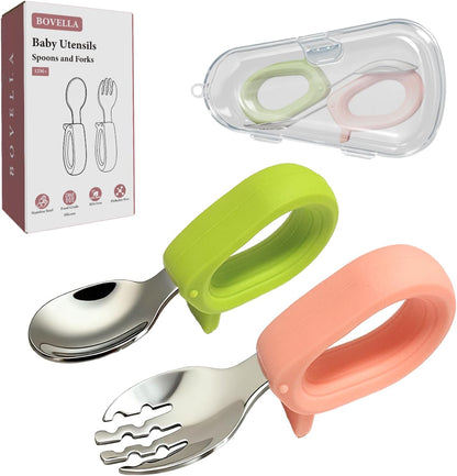 Bovella toddler stainless steel fork and spoon set front view