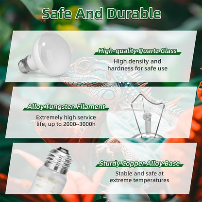 DaToo reptile heat lamp bulb demonstrating standard screw base design