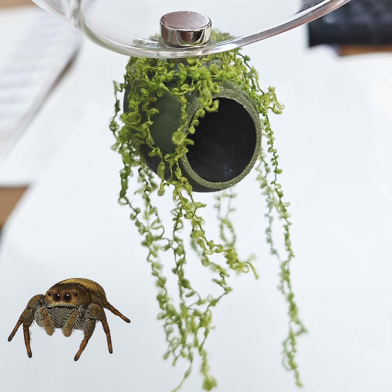 YOMENO 3D printed cocoon hide layout illustrating four green pods and one resting platform setup