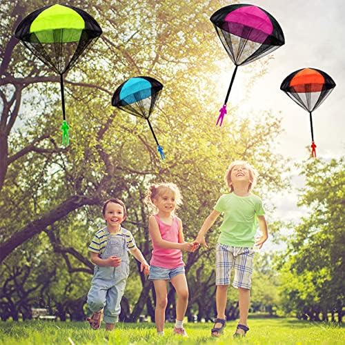 Tangle free parachute toys floating gracefully mid air illustrating automatic deployment mechanism