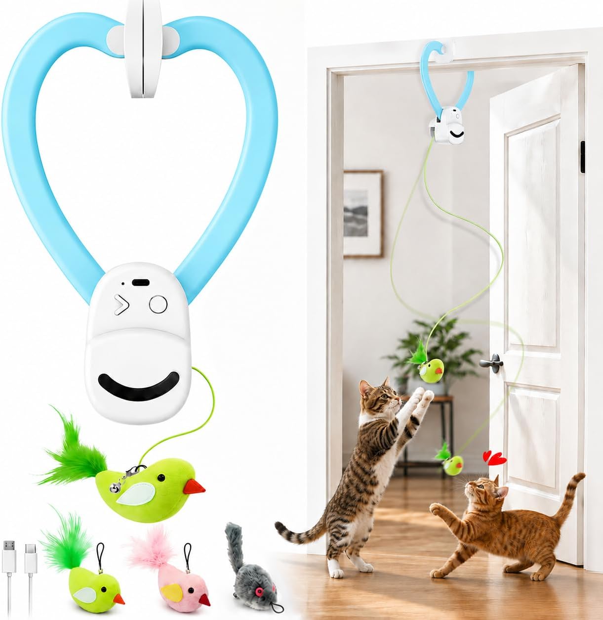 Aoioploa interactive vertical play cat toy packaging showing all contents