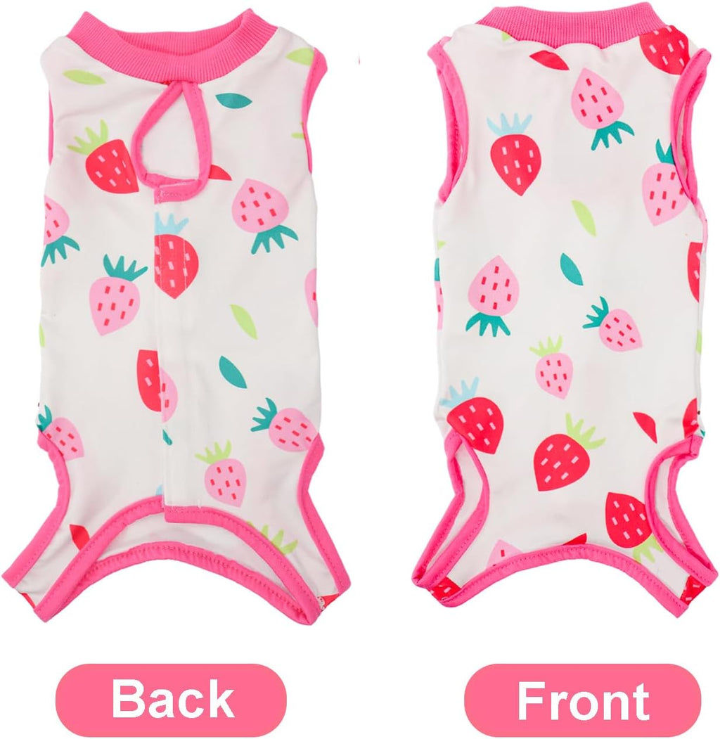Various patterned surgical onesies for female cat spay recovery