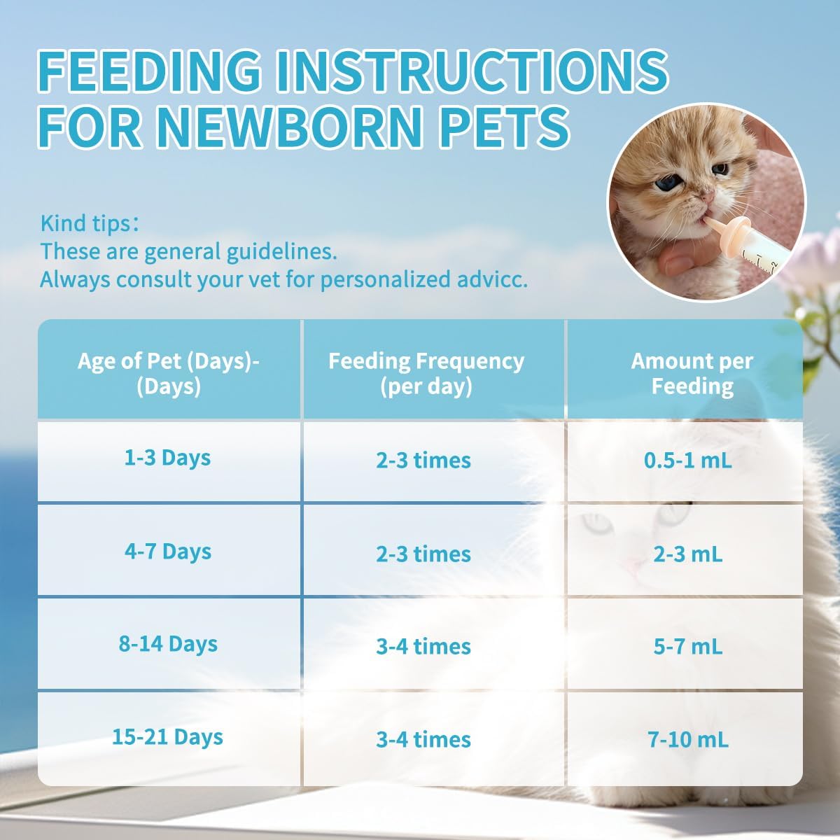 Detailed shot of the precision liquid syringes designed for feeding weak newborn kittens and puppies.