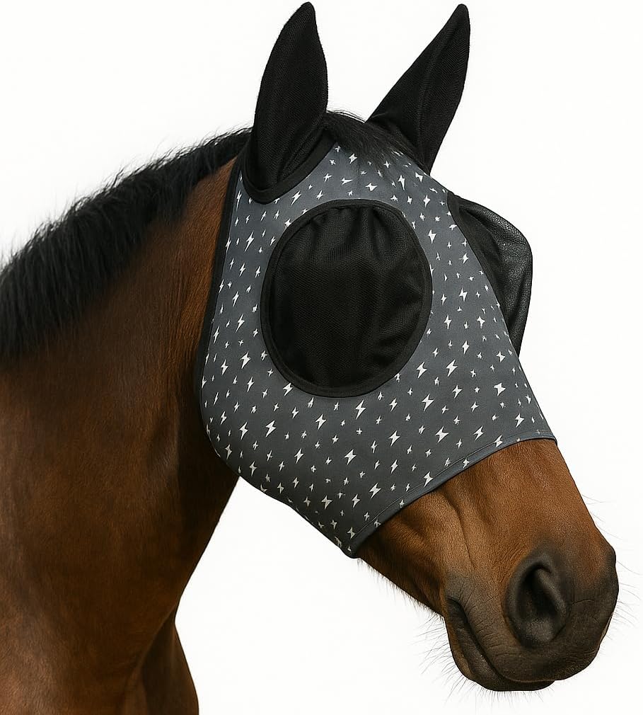 Stretchable UV-Blocking Equine Fly Mask with Moldable Ear Covers, Adjustable Comfort Mesh Straps, Leopard-Pattern Pasture & Trail Protection Perfectly Sized for Full Sized Horses - - Image 15