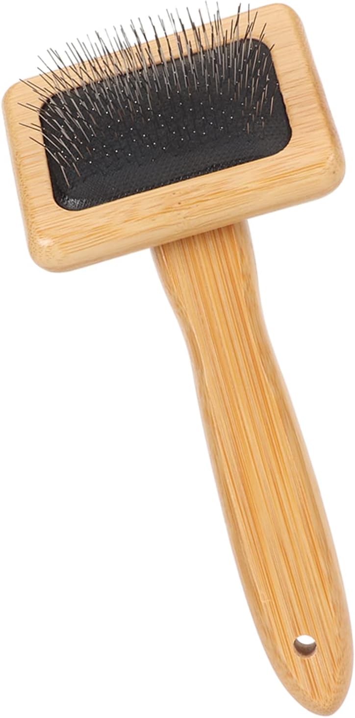 Hamwesh sheepskin wool brush and macrame slicker brush front view showing stainless steel pins