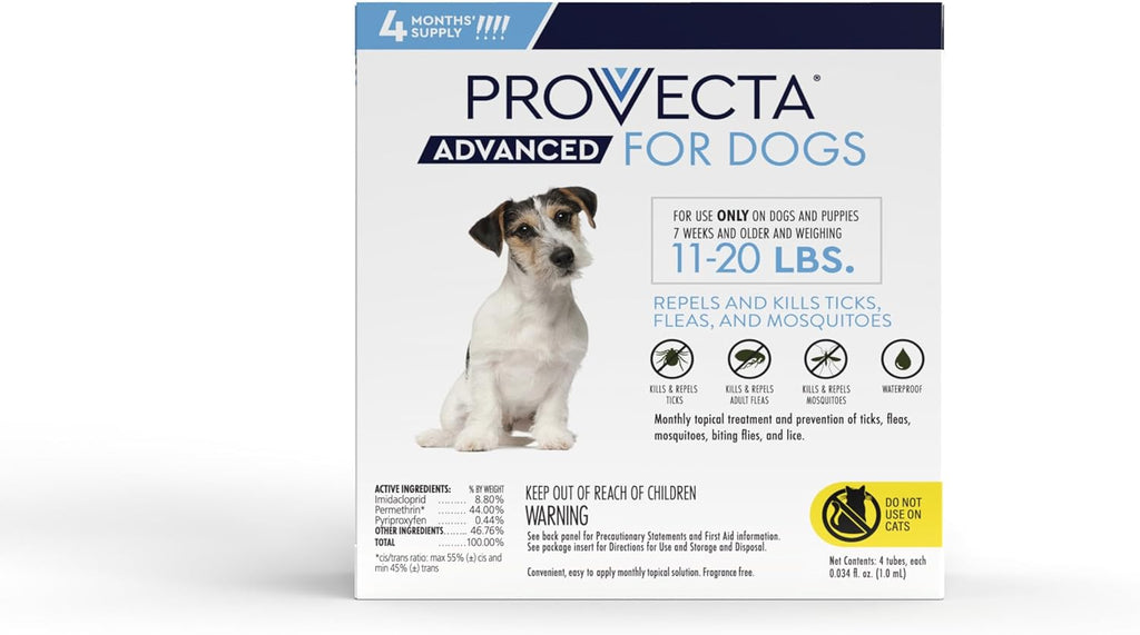 Provecta dog flea remedy active ingredients imidacloprid and permethrin info side