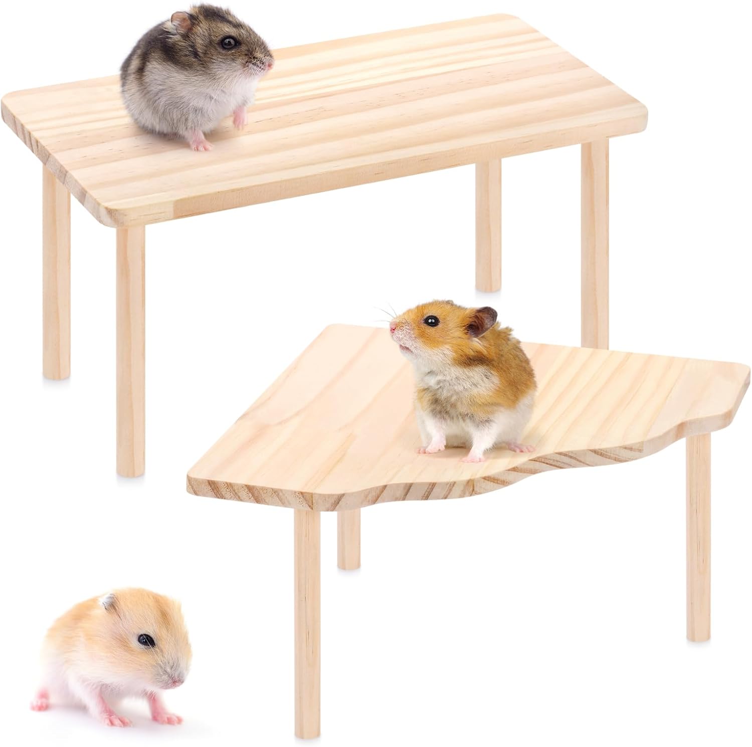 2-Piece Set Hamster Play Wooden Platform for Dwarf Syrian Hamsters Gerbils Mice Degus or Other Small Pets - Image 1