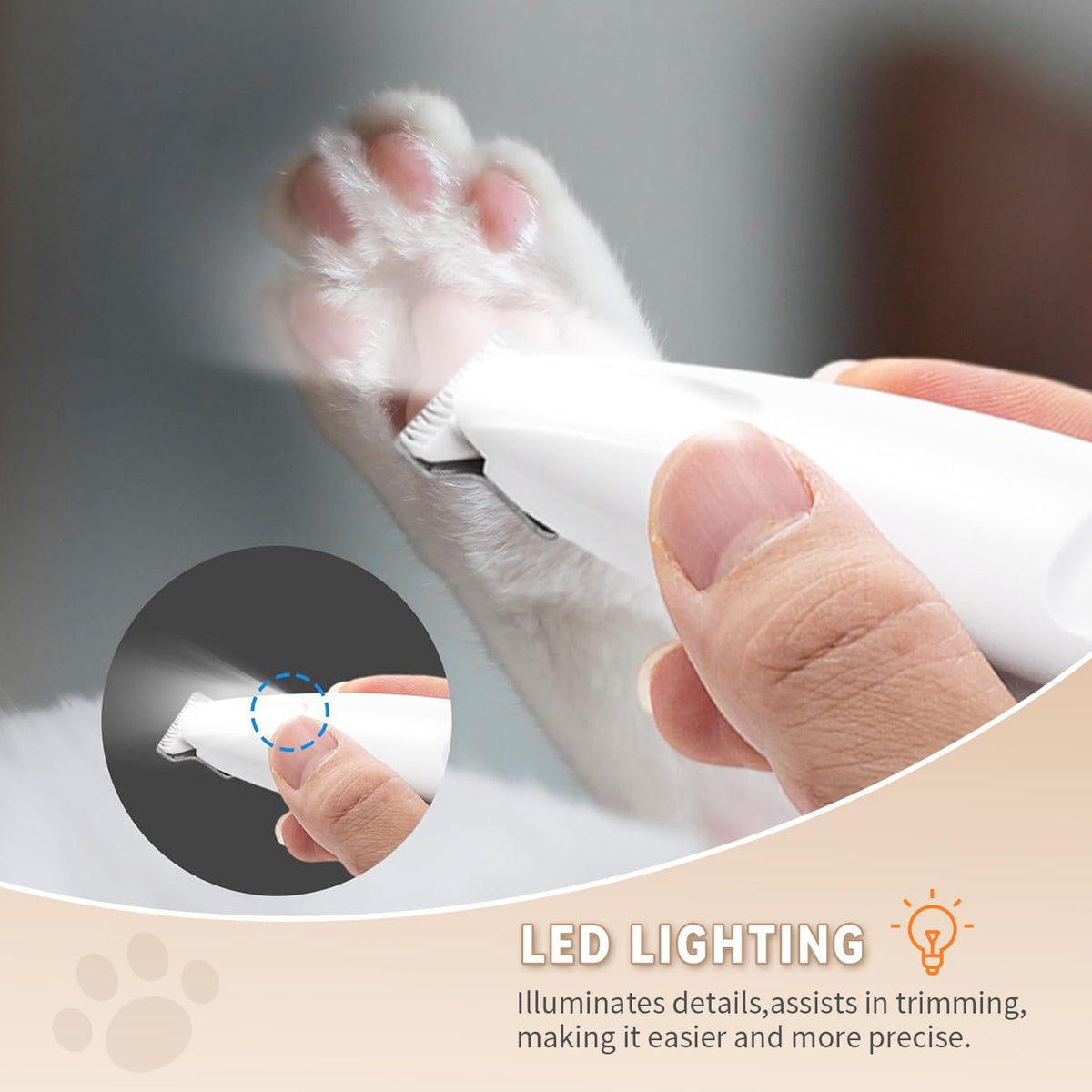 2026 New Pet Precision Trimmer, Dog Paw Trimmer with LED Light, Low Noise, IP68 Waterproof, Dual-Speed Motor, Suit for Trimming Paw, Ear, Face, Butt, Eyebrows, USB Rechageble - Image 9